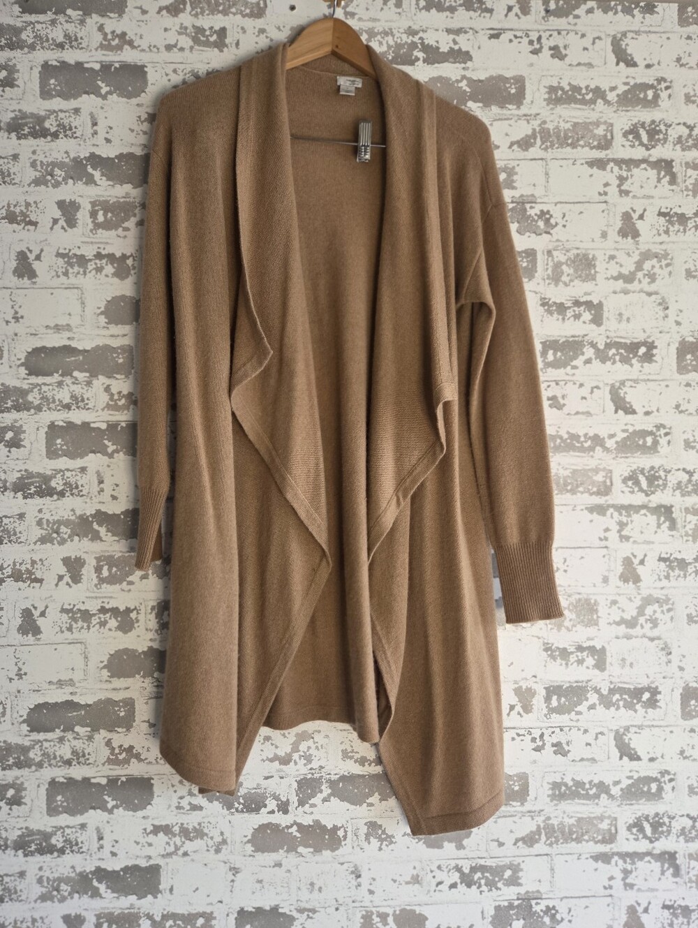 Halogen 100% Cashmere Draped Open Front Cardigan Tan Camel S